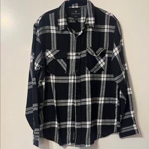 Men's Black & White Plaid Button-Down Shirt